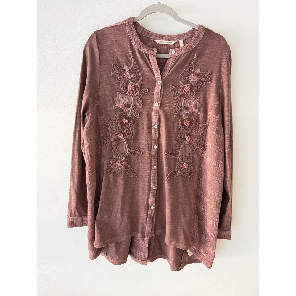 Soft Surroundings Shirt Womens Large L'Enchante Button Front Embroided  Top